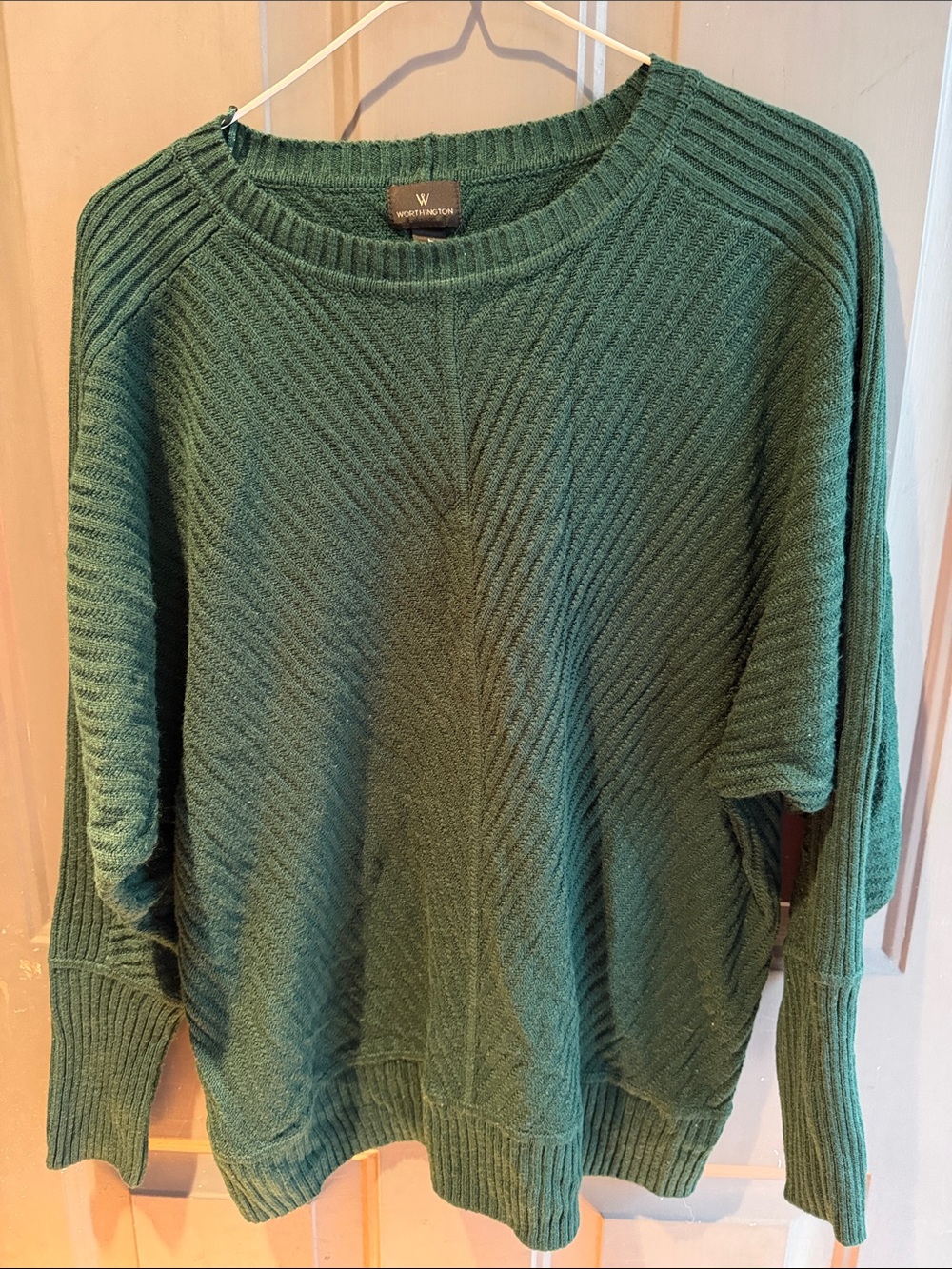 Worthington Dark Green Chevron Knit Crewneck Sweater